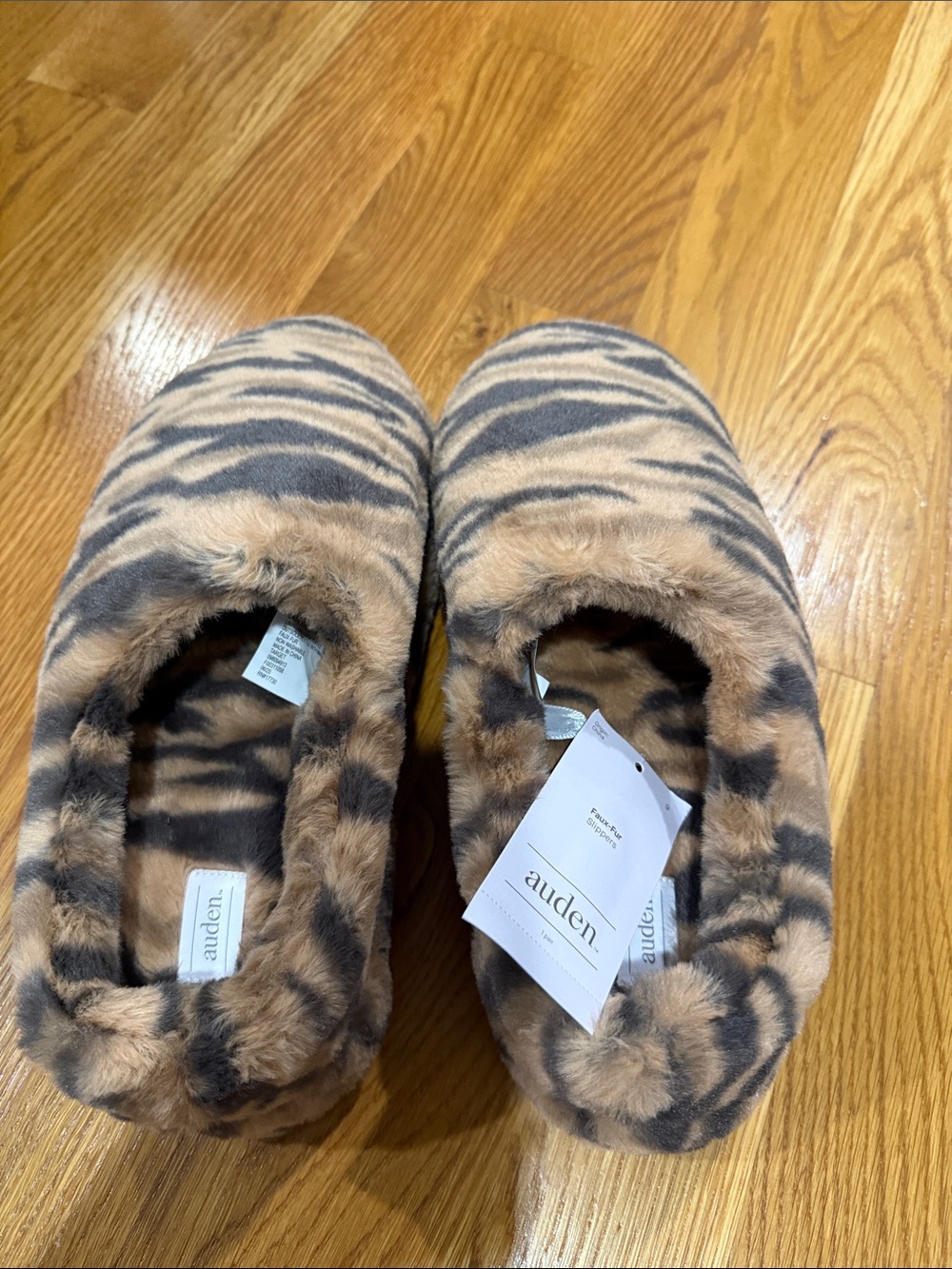Auden Tiger-Print Plush Slip-On Slippers - Brown/Black